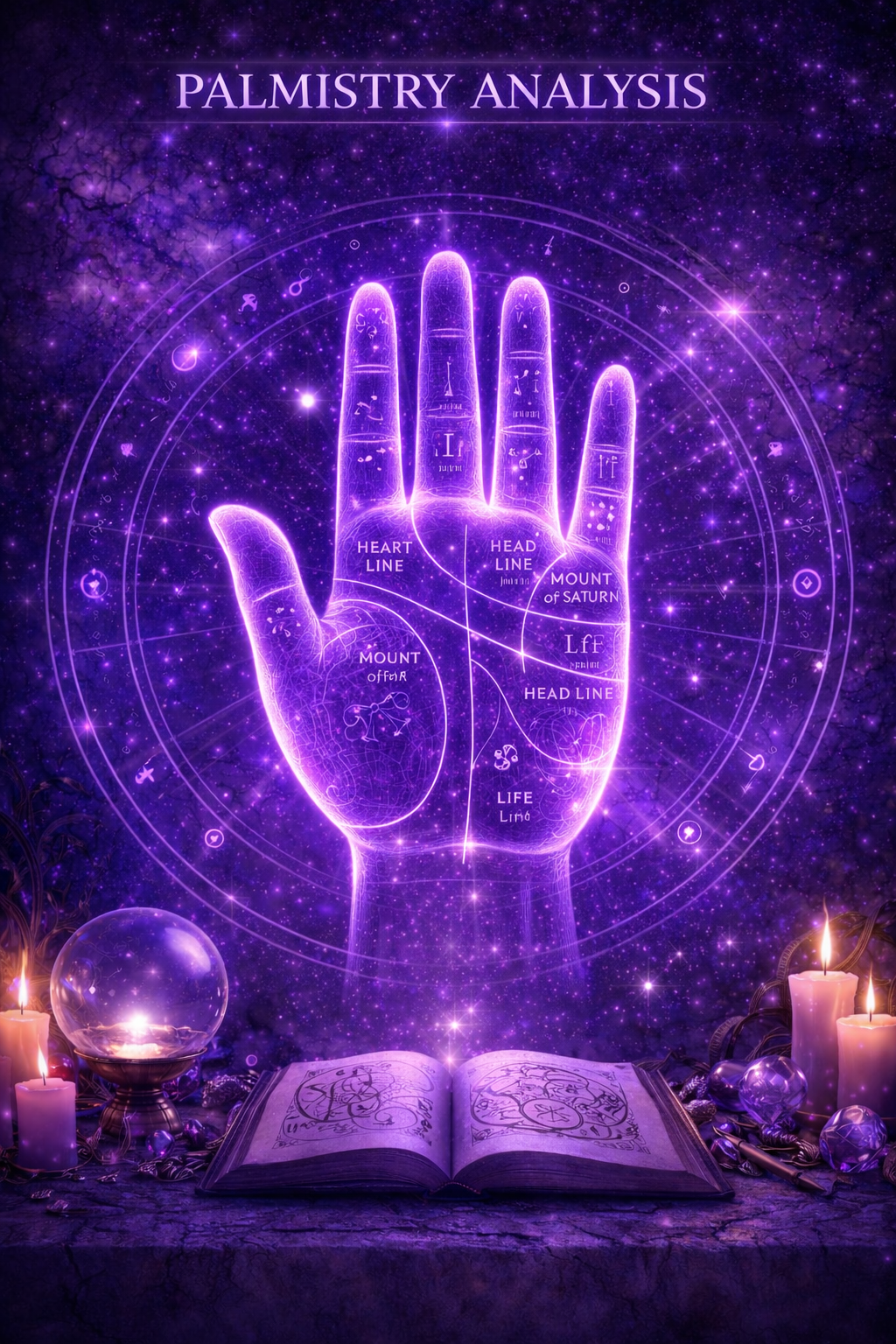 AI-powered palmistry analysis showing hand lines and astrological insights